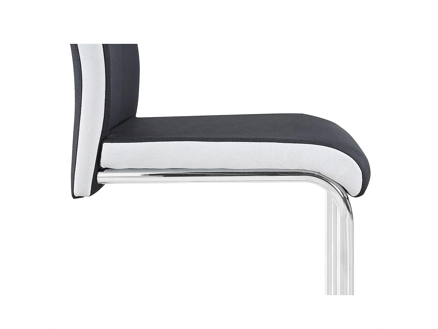 Lot de 4 chaises de salle à manger ou cuisine ALBA avec assise rembourrée et piètement chromé, revêtement en tissu noir et blanc