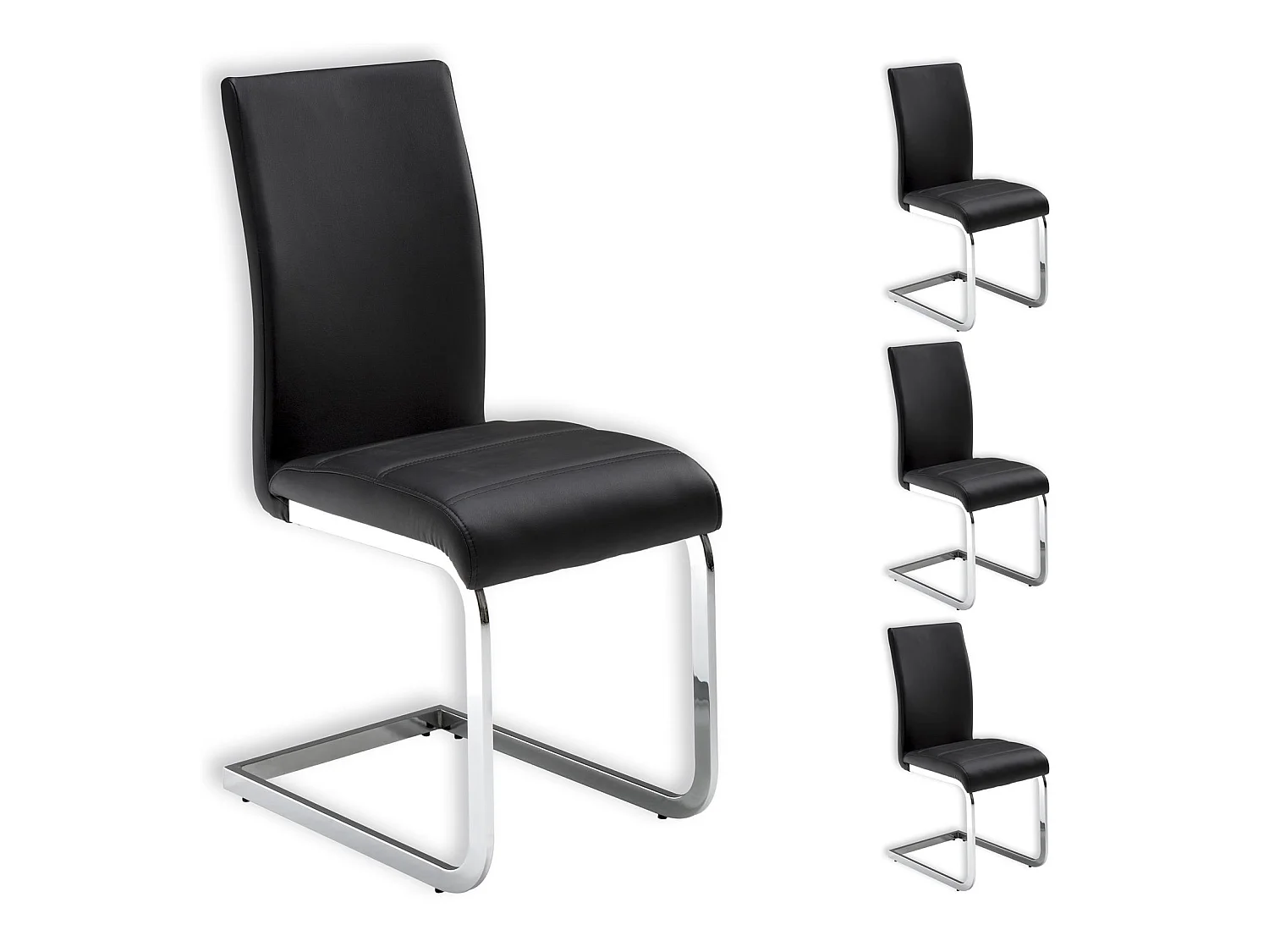 Lot de 4 chaises de salle à manger LETICIA piètement chromé et revêtement synthétique noir