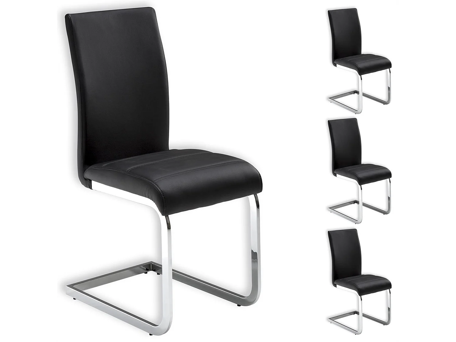 Lot de 4 chaises de salle à manger LETICIA piètement chromé et revêtement synthétique noir
