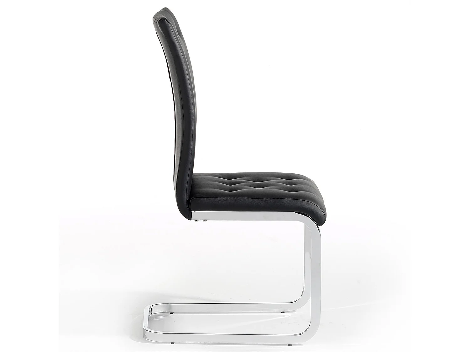 Lot de 4 chaises de salle à manger CHLOE avec assise capitonnée et piétement chromé, revêtement en synthétique noir