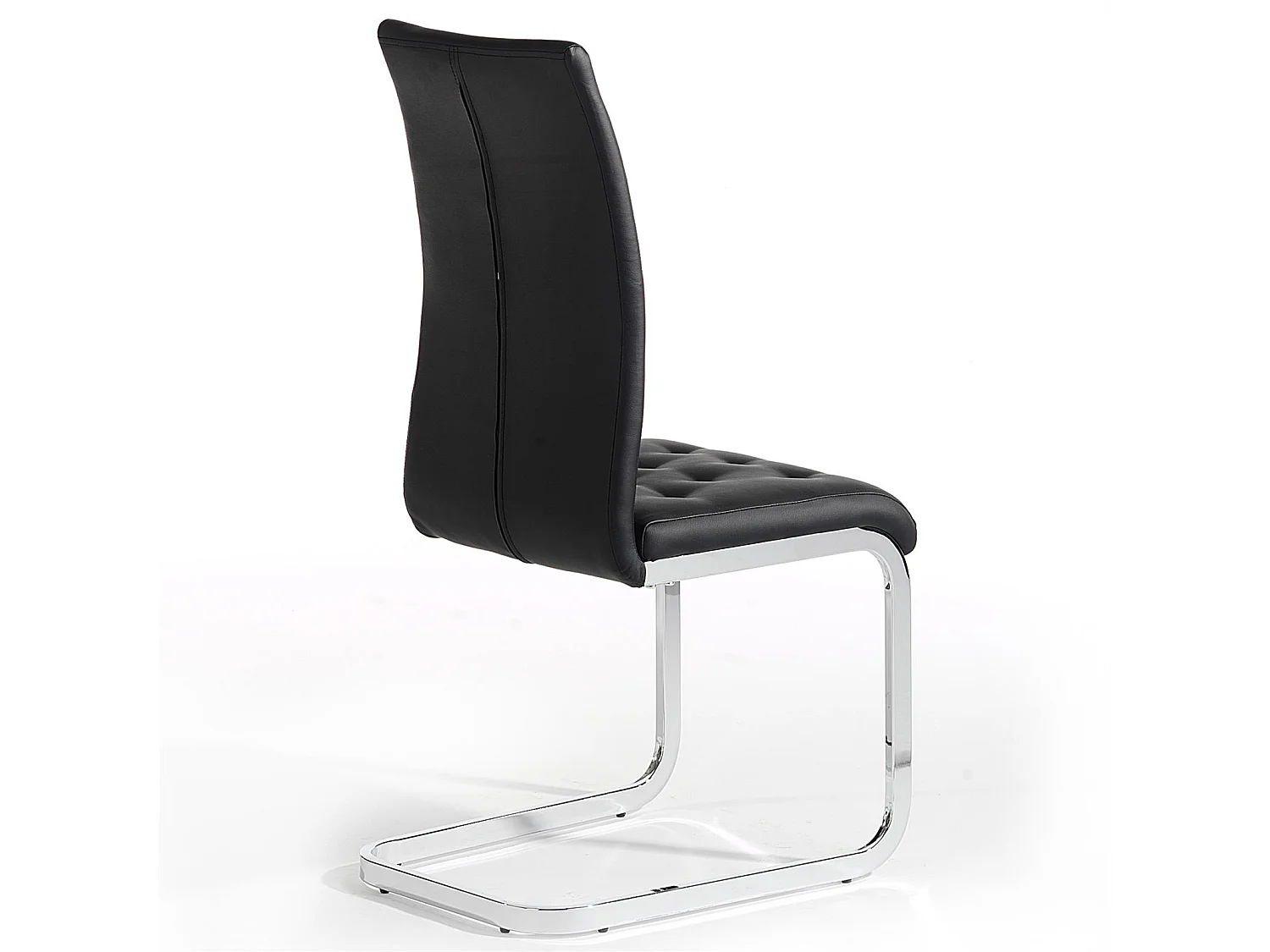 Lot de 4 chaises de salle à manger CHLOE avec assise capitonnée et piétement chromé, revêtement en synthétique noir