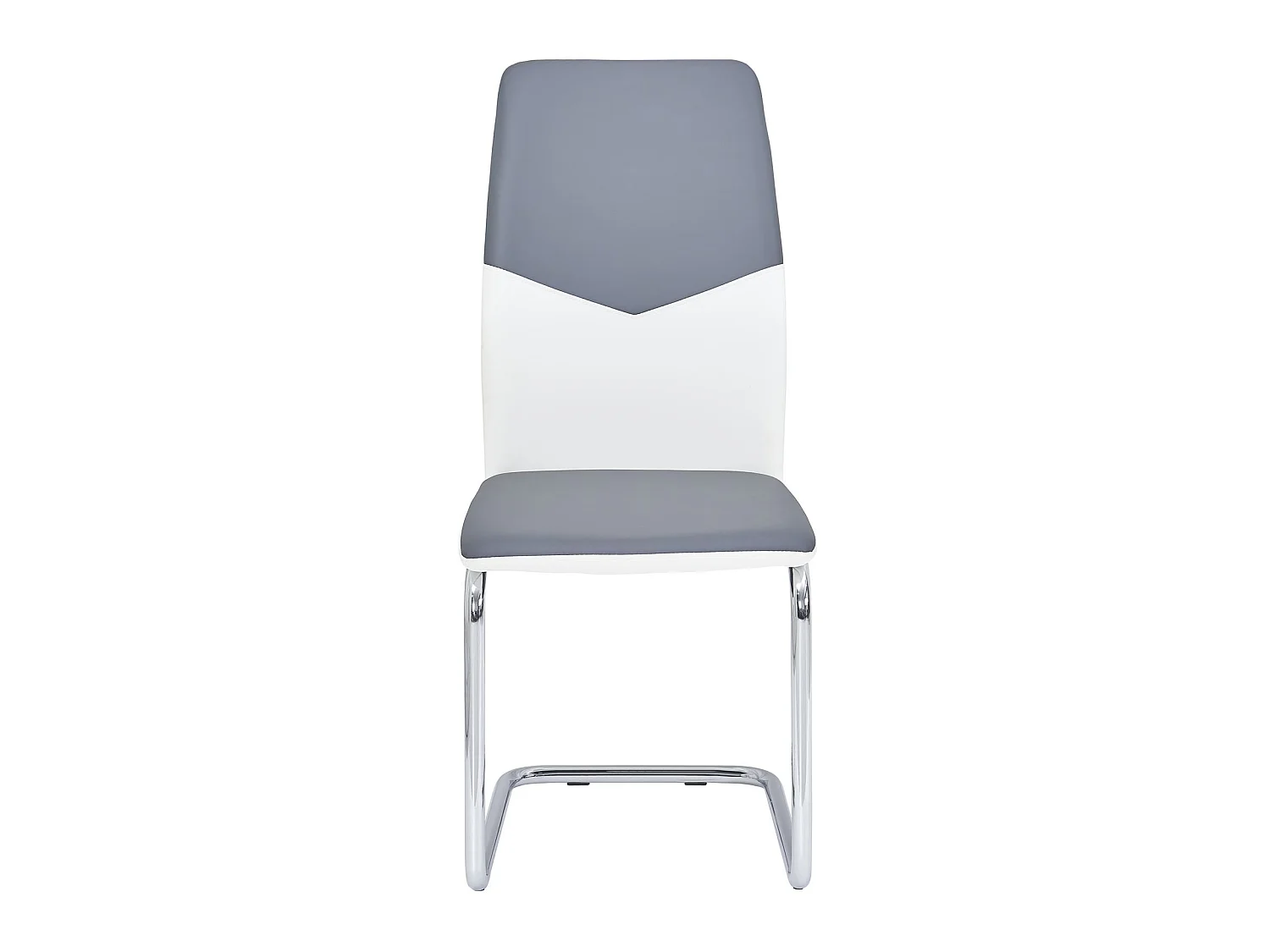 Lot de 4 chaises de salle à manger LEONA piètement chromé revêtement synthétique bicolore blanc et gris