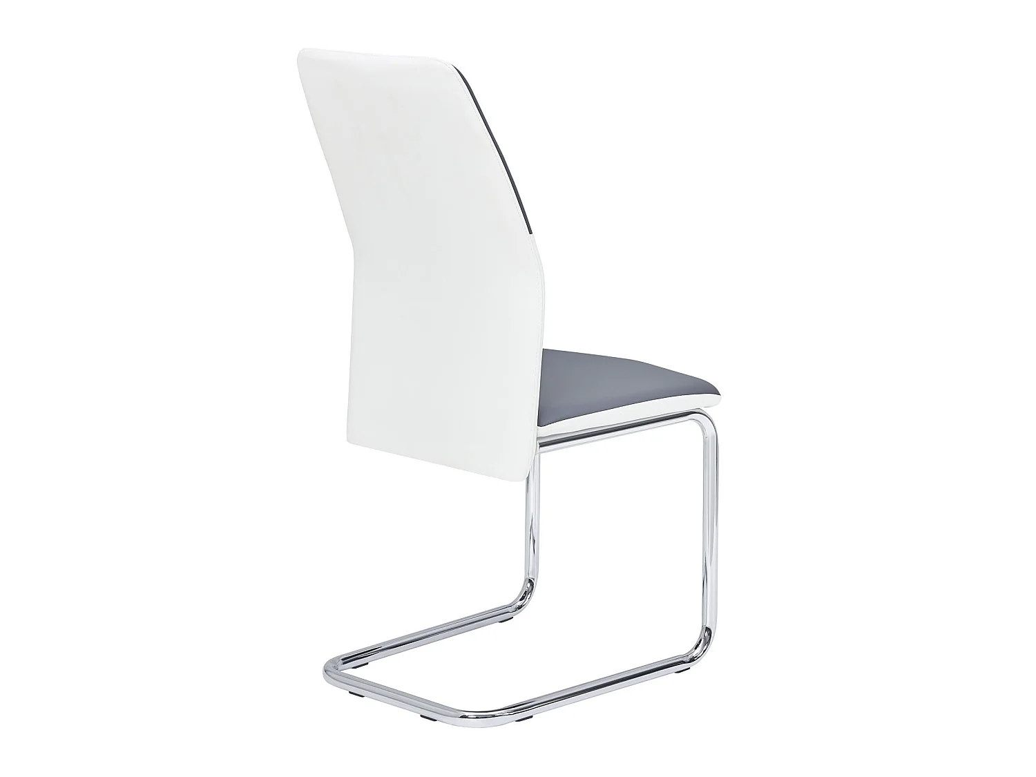 Lot de 4 chaises de salle à manger LEONA piètement chromé revêtement synthétique bicolore blanc et gris