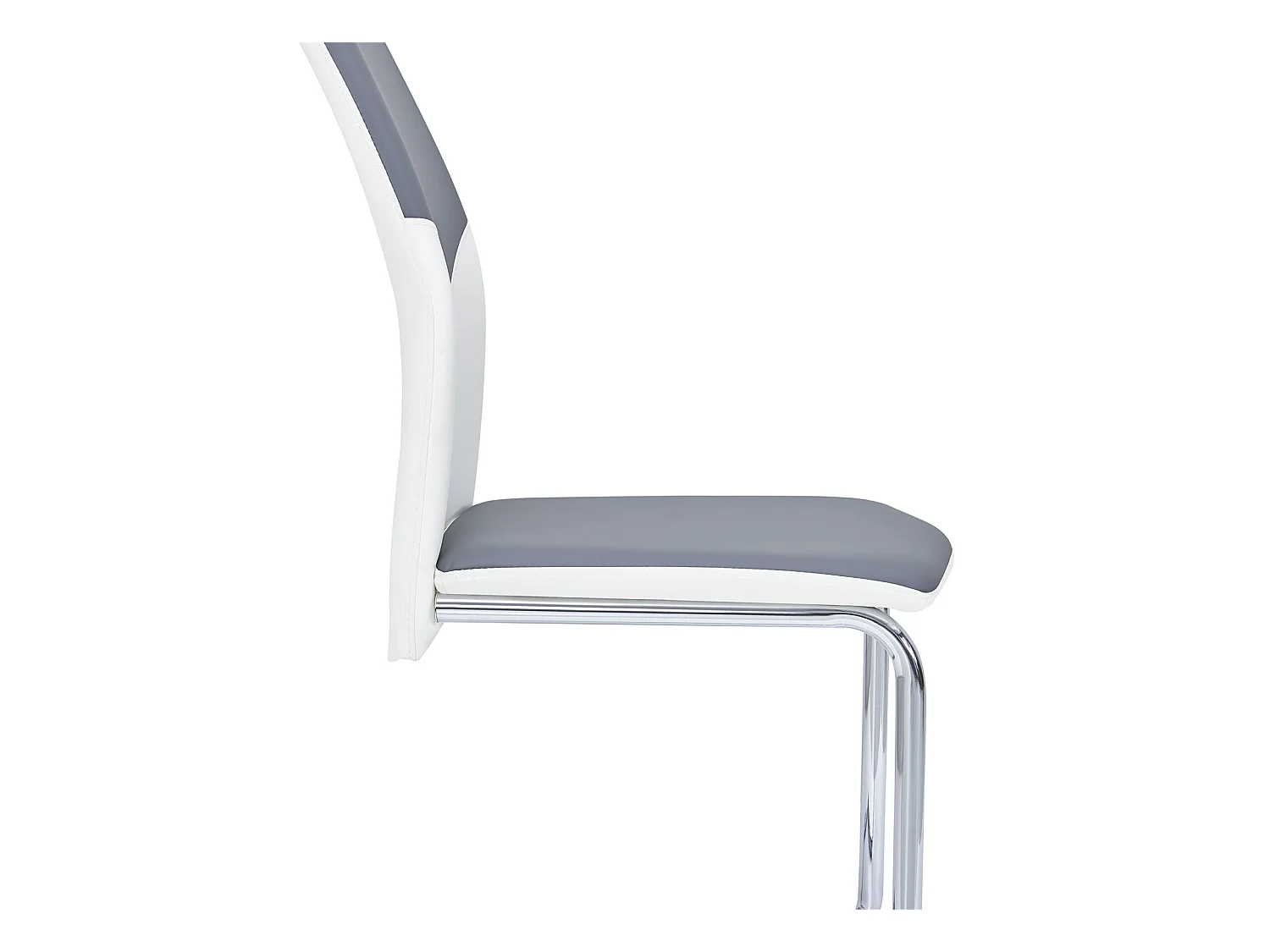 Lot de 4 chaises de salle à manger LEONA piètement chromé revêtement synthétique bicolore blanc et gris
