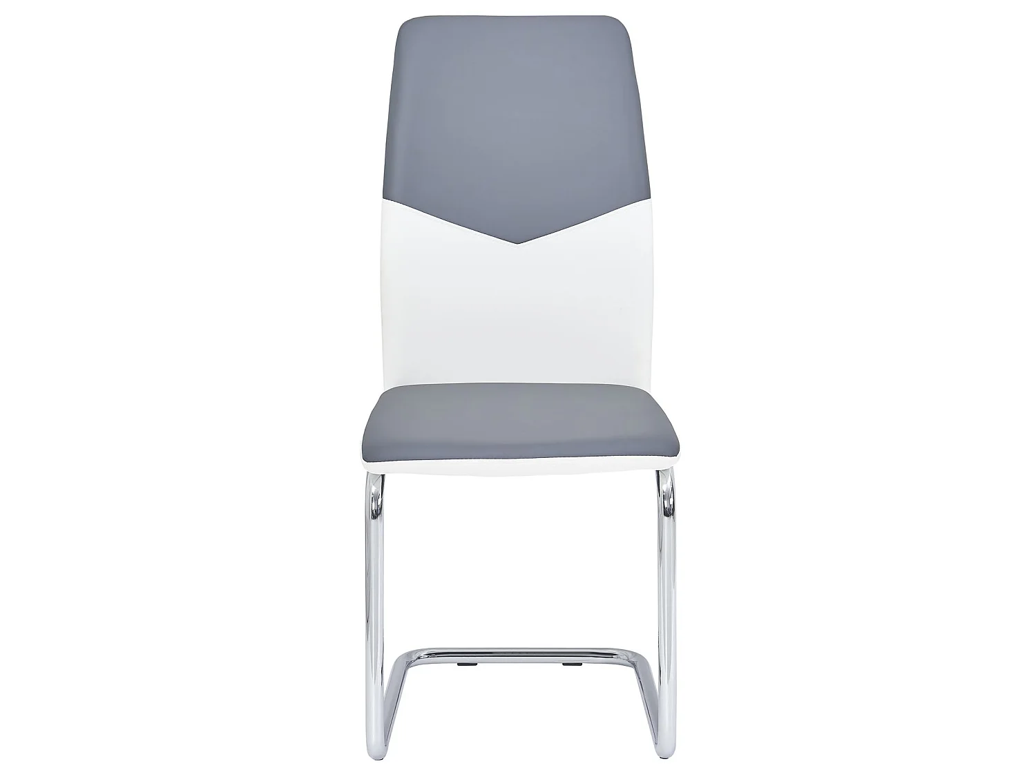 Lot de 4 chaises de salle à manger LEONA piètement chromé revêtement synthétique bicolore blanc et gris