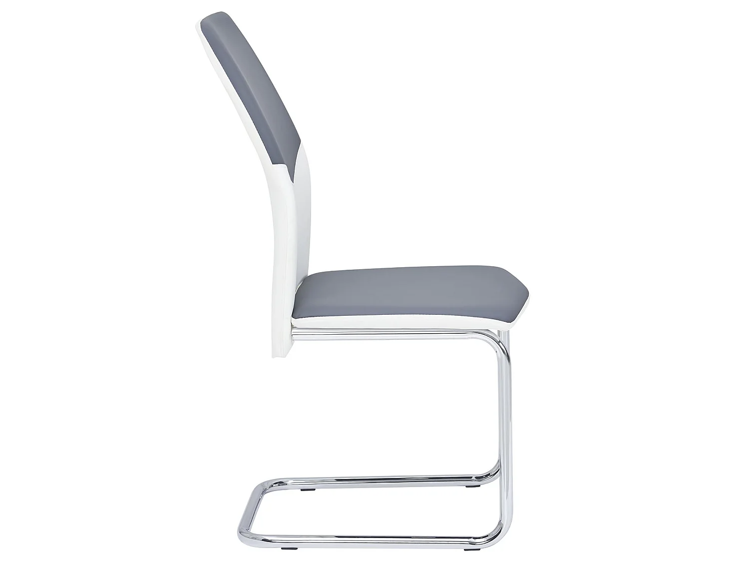 Lot de 4 chaises de salle à manger LEONA piètement chromé revêtement synthétique bicolore blanc et gris