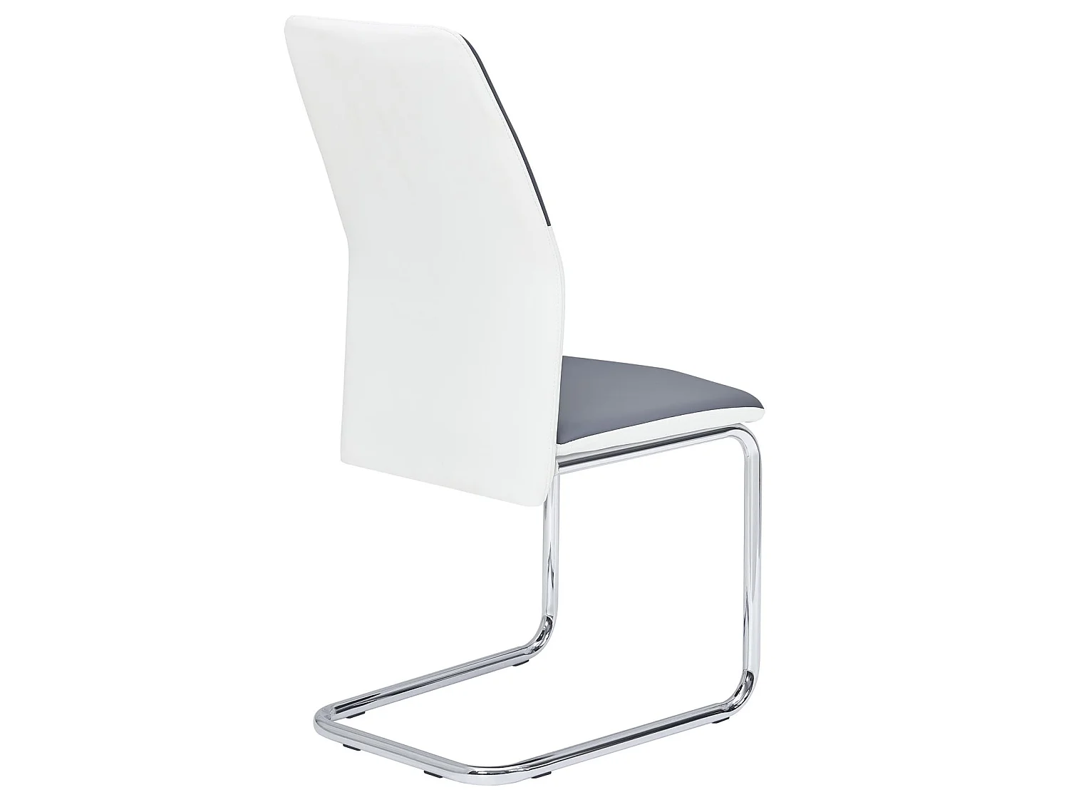 Lot de 4 chaises de salle à manger LEONA piètement chromé revêtement synthétique bicolore blanc et gris