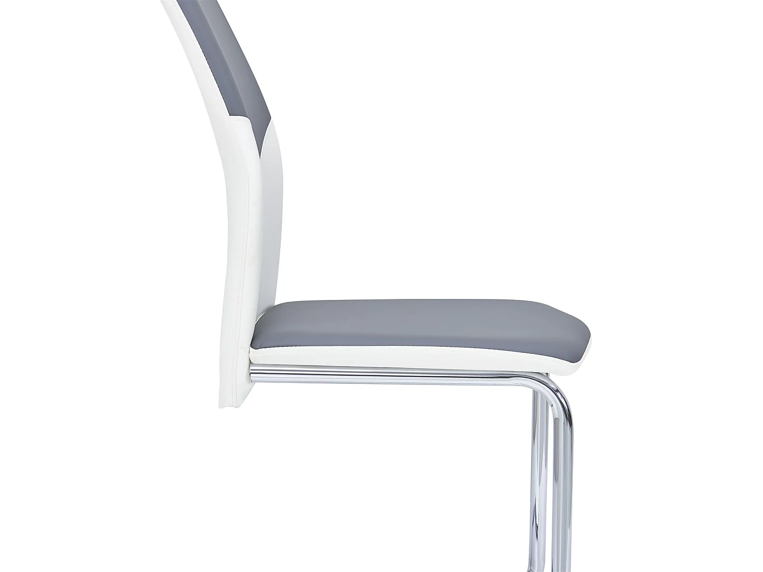 Lot de 4 chaises de salle à manger LEONA piètement chromé revêtement synthétique bicolore blanc et gris