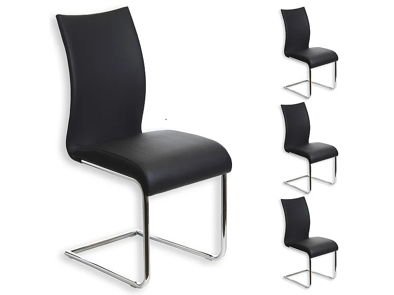 Lot de 4 chaises de salle à manger ALADINO piètement chromé revêtement synthétique noir