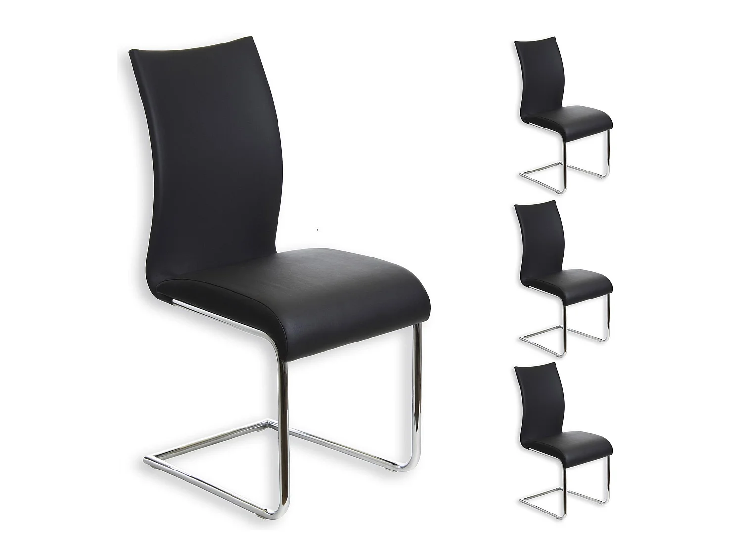 Lot de 4 chaises de salle à manger ALADINO piètement chromé revêtement synthétique noir