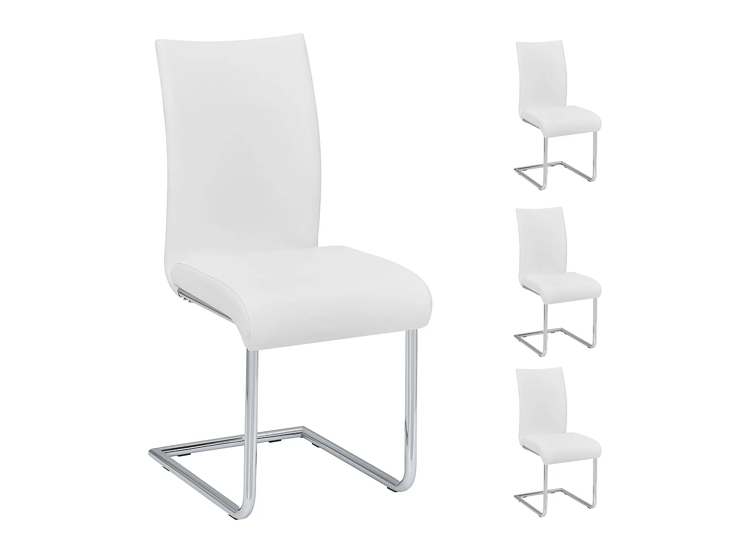 Lot de 4 chaises de salle à manger ALADINO piètement chromé revêtement synthétique blanc