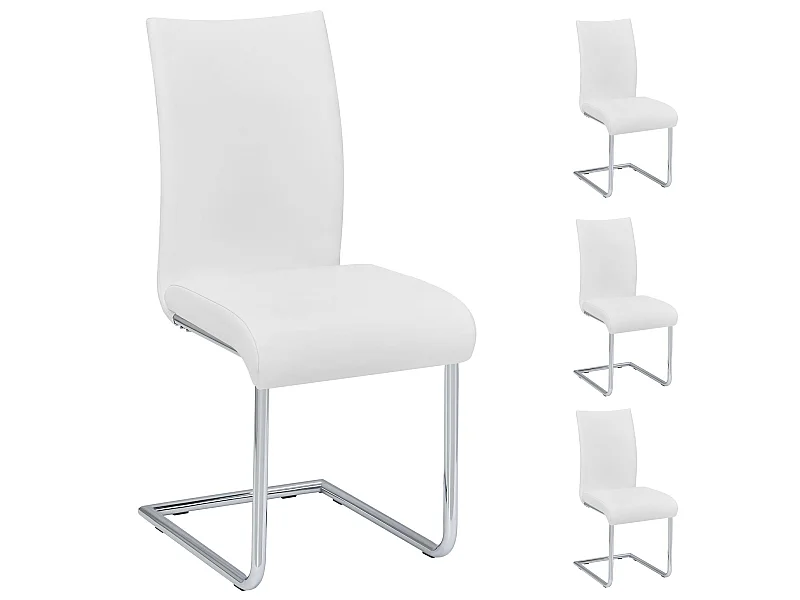 Lot de 4 chaises de salle à manger ALADINO piètement chromé revêtement synthétique blanc