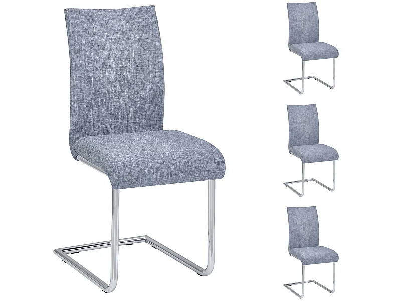 Lot de 4 chaises de salle à manger ou de cuisine ALADINO design moderne et piétement en métal chromé, revêtement en tissu gris