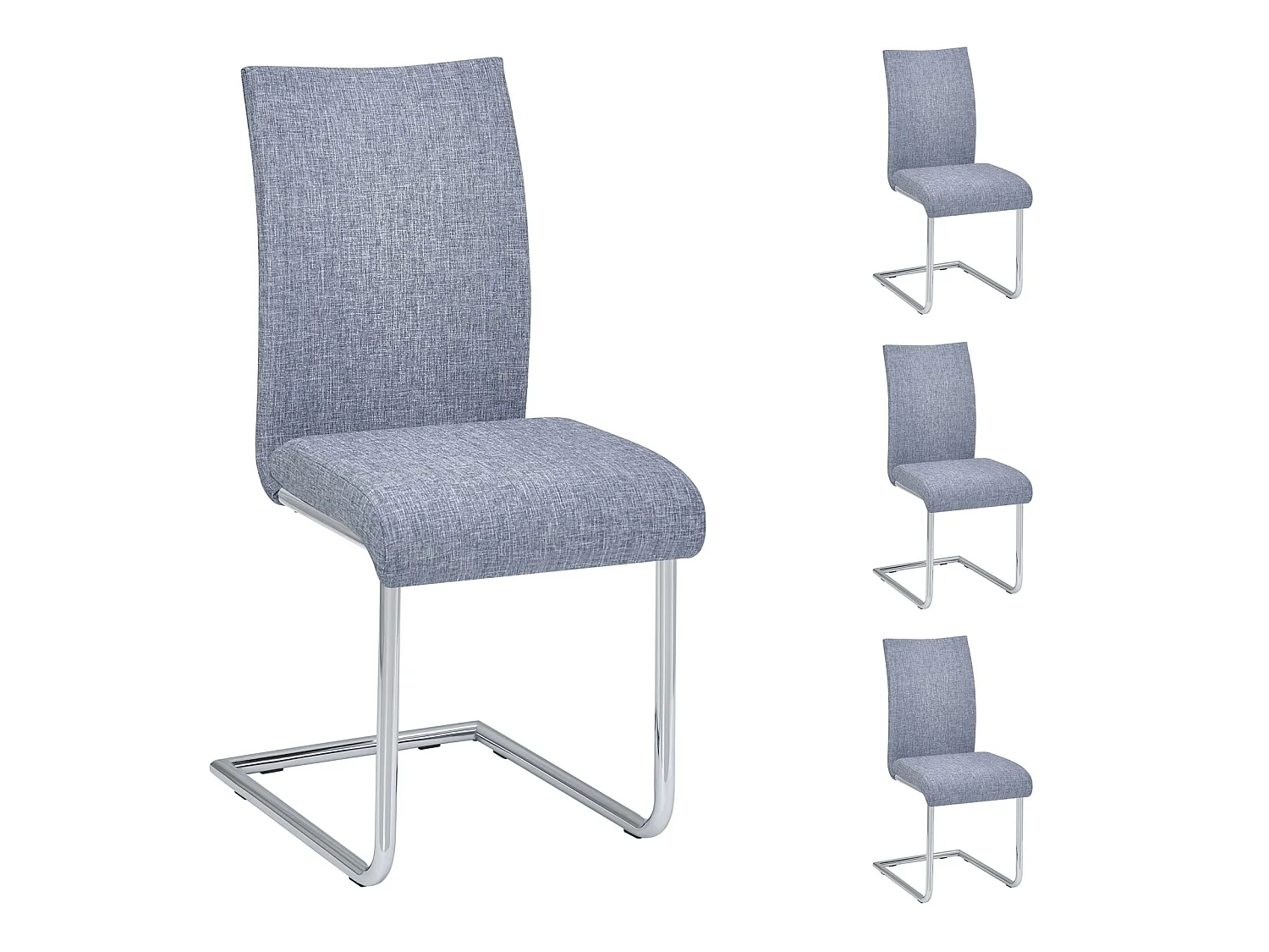 Lot de 4 chaises de salle à manger ou de cuisine ALADINO design moderne et piétement en métal chromé, revêtement en tissu gris