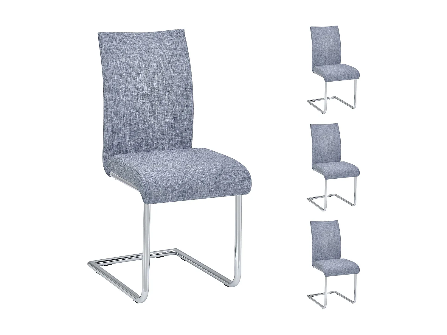 Lot de 4 chaises de salle à manger ou de cuisine ALADINO design moderne et piétement en métal chromé, revêtement en tissu gris