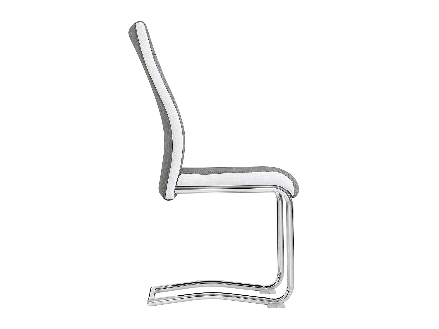 Lot de 4 chaises de salle à manger ou cuisine ALBA avec assise rembourrée et piètement chromé, revêtement en tissu gris et blanc