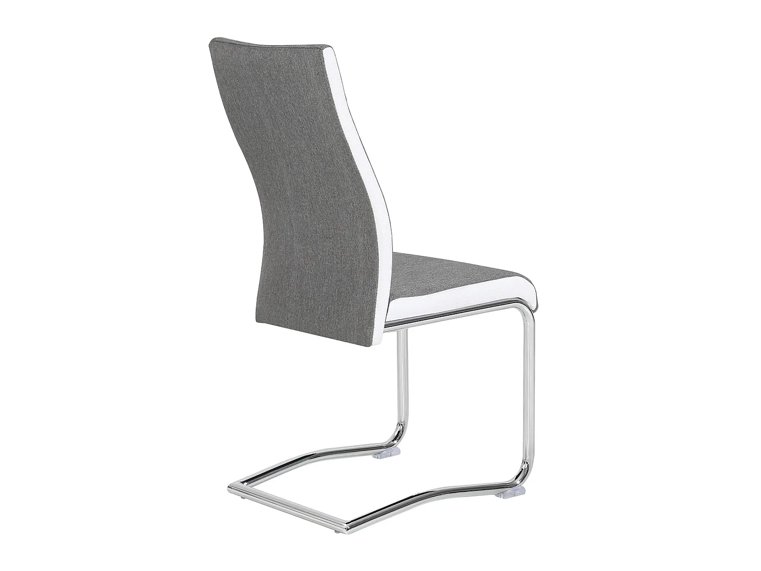 Lot de 4 chaises de salle à manger ou cuisine ALBA avec assise rembourrée et piètement chromé, revêtement en tissu gris et blanc