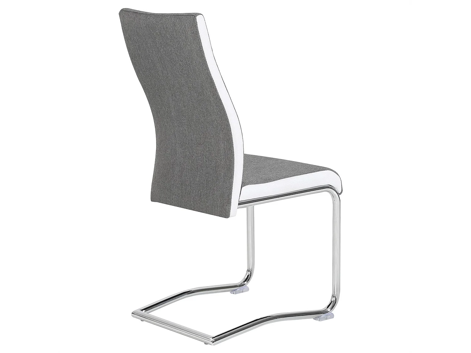 Lot de 4 chaises de salle à manger ou cuisine ALBA avec assise rembourrée et piètement chromé, revêtement en tissu gris et blanc