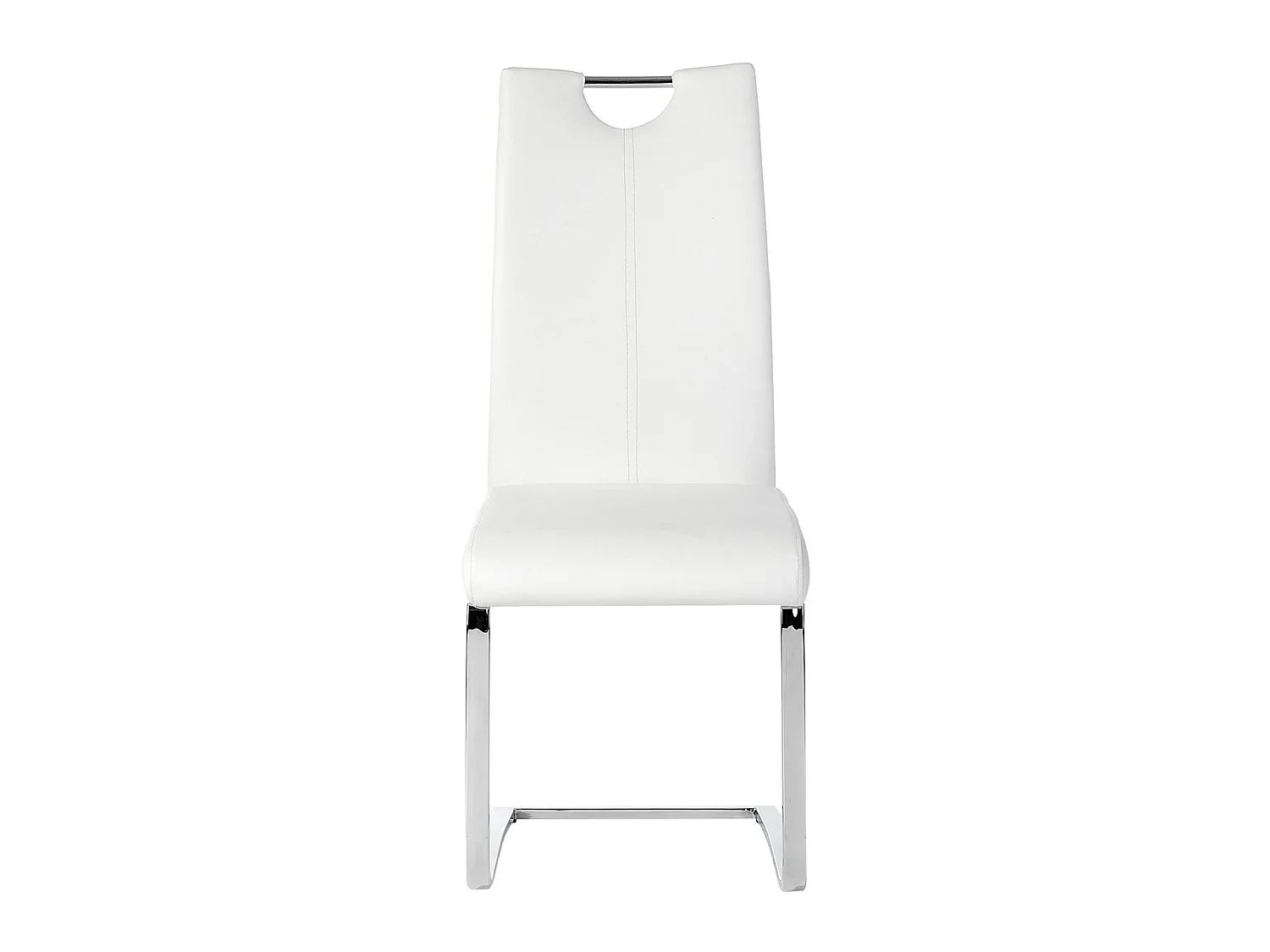 Lot de 4 chaises de salle à manger SABA avec poignée intégrée et piétement chromé, revêtement en synthétique blanc