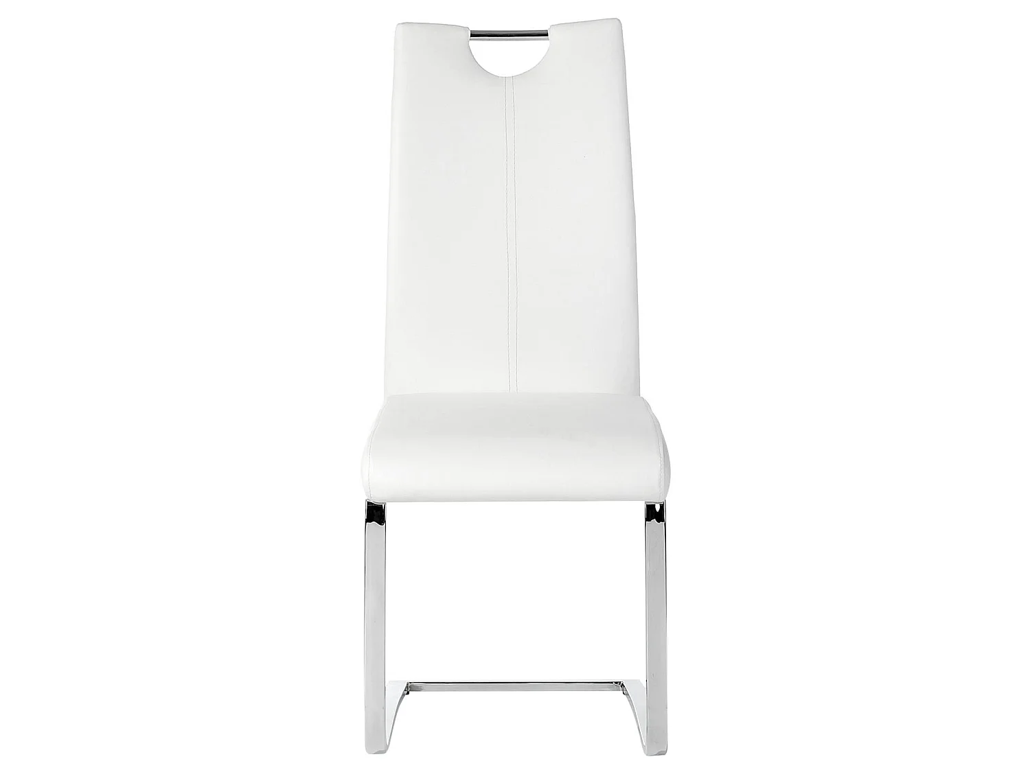 Lot de 4 chaises de salle à manger SABA avec poignée intégrée et piétement chromé, revêtement en synthétique blanc