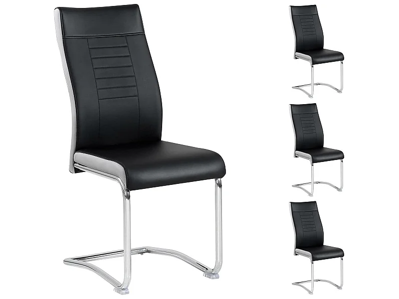 Lot de 4 chaises de salle à manger ou cuisine LOANO, Chaise cantilever avec assise rembourrée et piètement en métal, Noir et gris