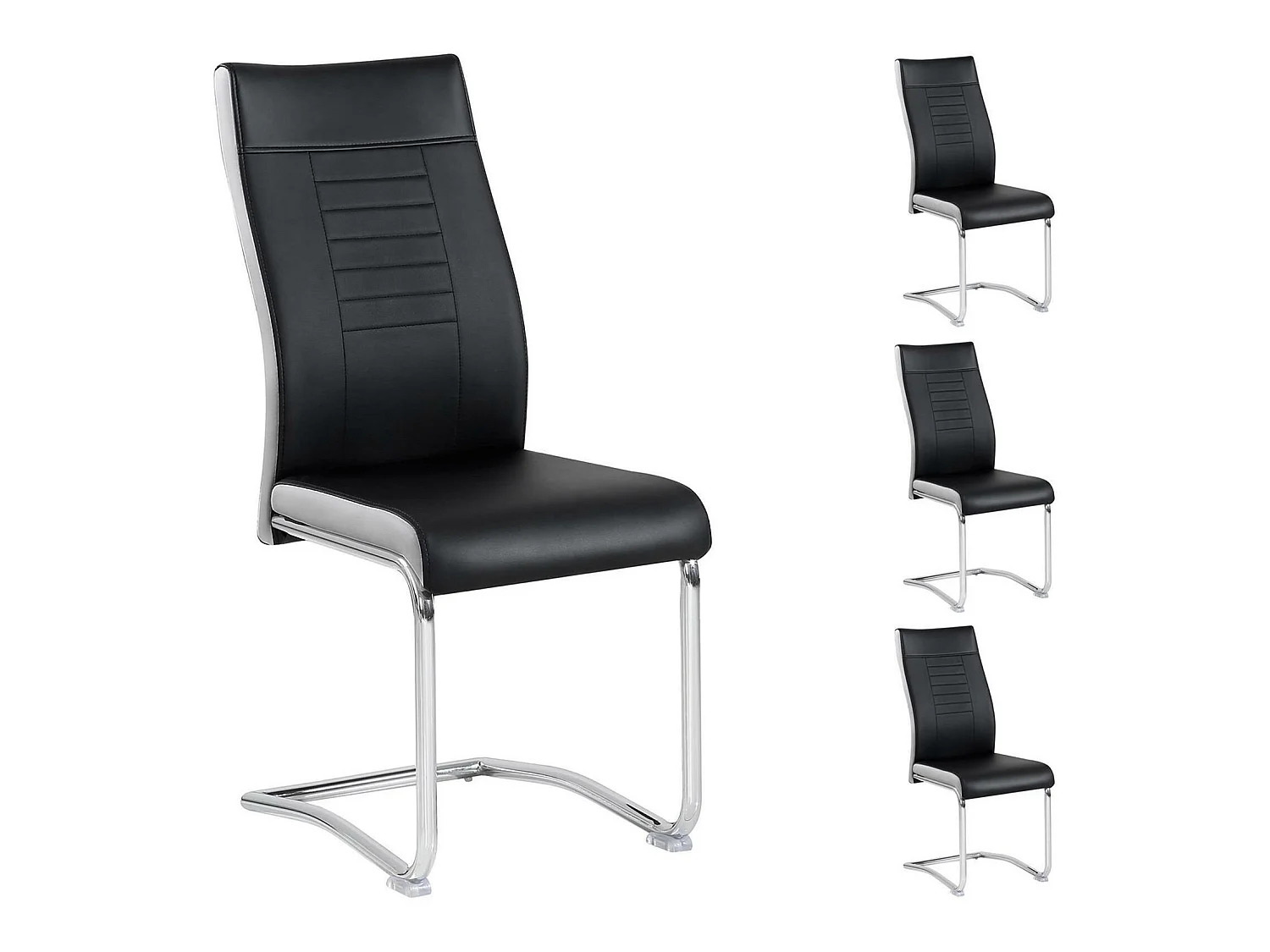 Lot de 4 chaises de salle à manger ou cuisine LOANO, Chaise cantilever avec assise rembourrée et piètement en métal, Noir et gris