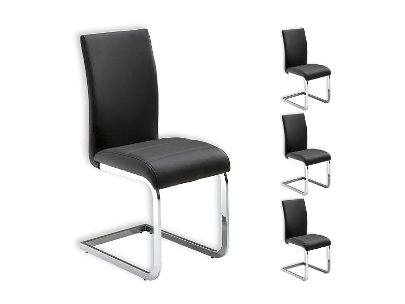 Lot de 4 chaises de salle à manger LETICIA piètement chromé et revêtement synthétique gris