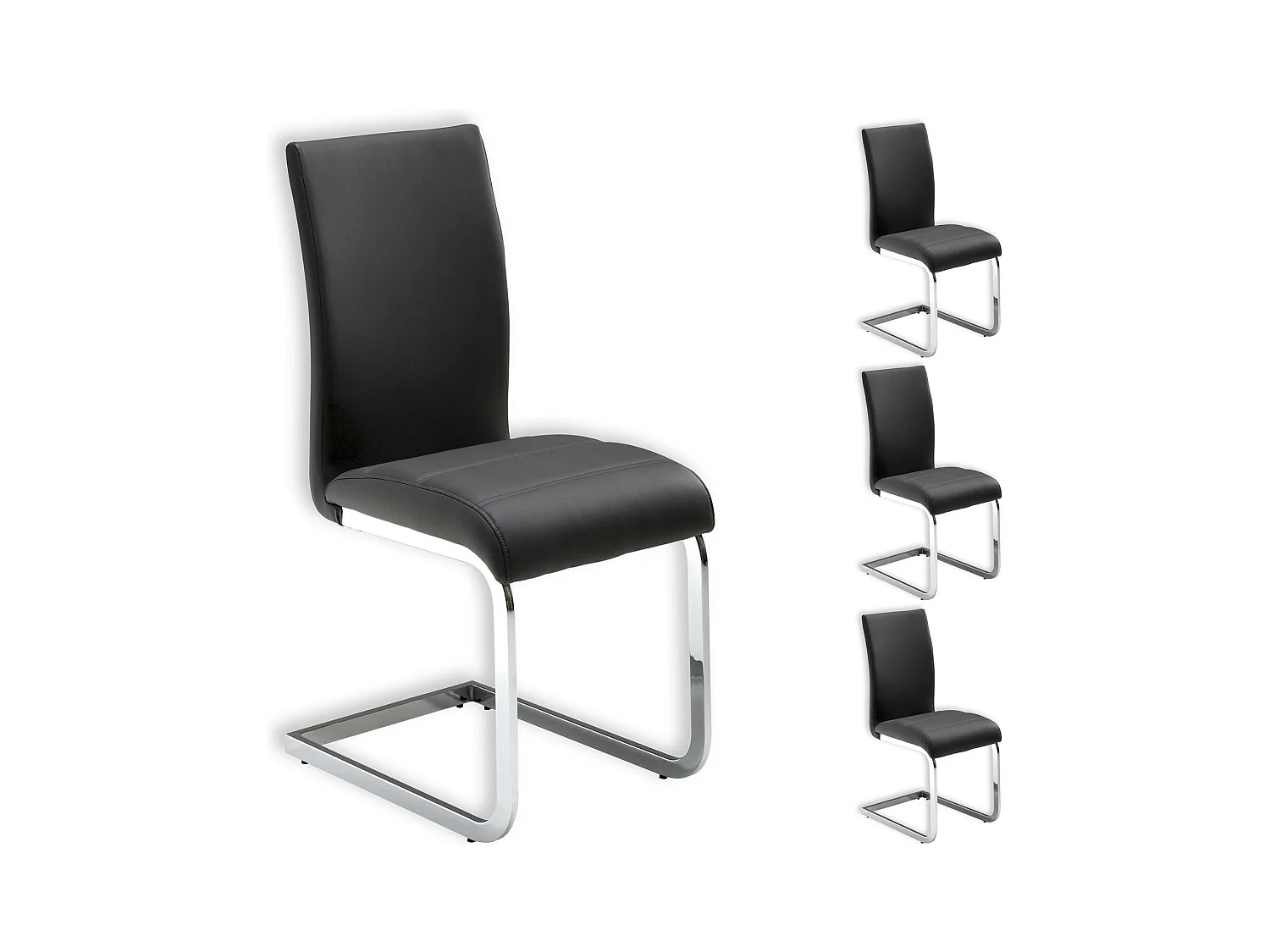 Lot de 4 chaises de salle à manger LETICIA piètement chromé et revêtement synthétique gris