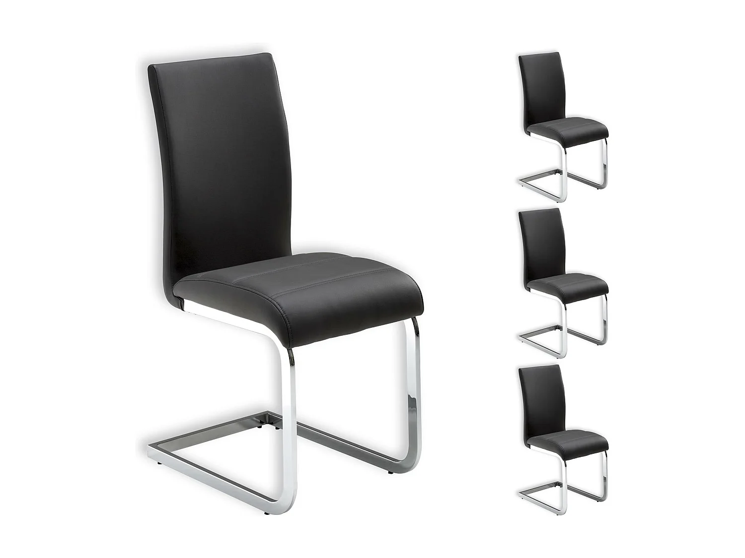 Lot de 4 chaises de salle à manger LETICIA piètement chromé et revêtement synthétique gris