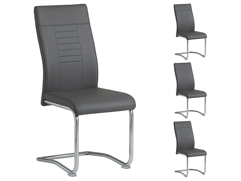 Lot de 4 chaises de salle à manger ou cuisine LOANO, Chaise cantilever avec assise rembourrée et piètement en métal, Gris foncé