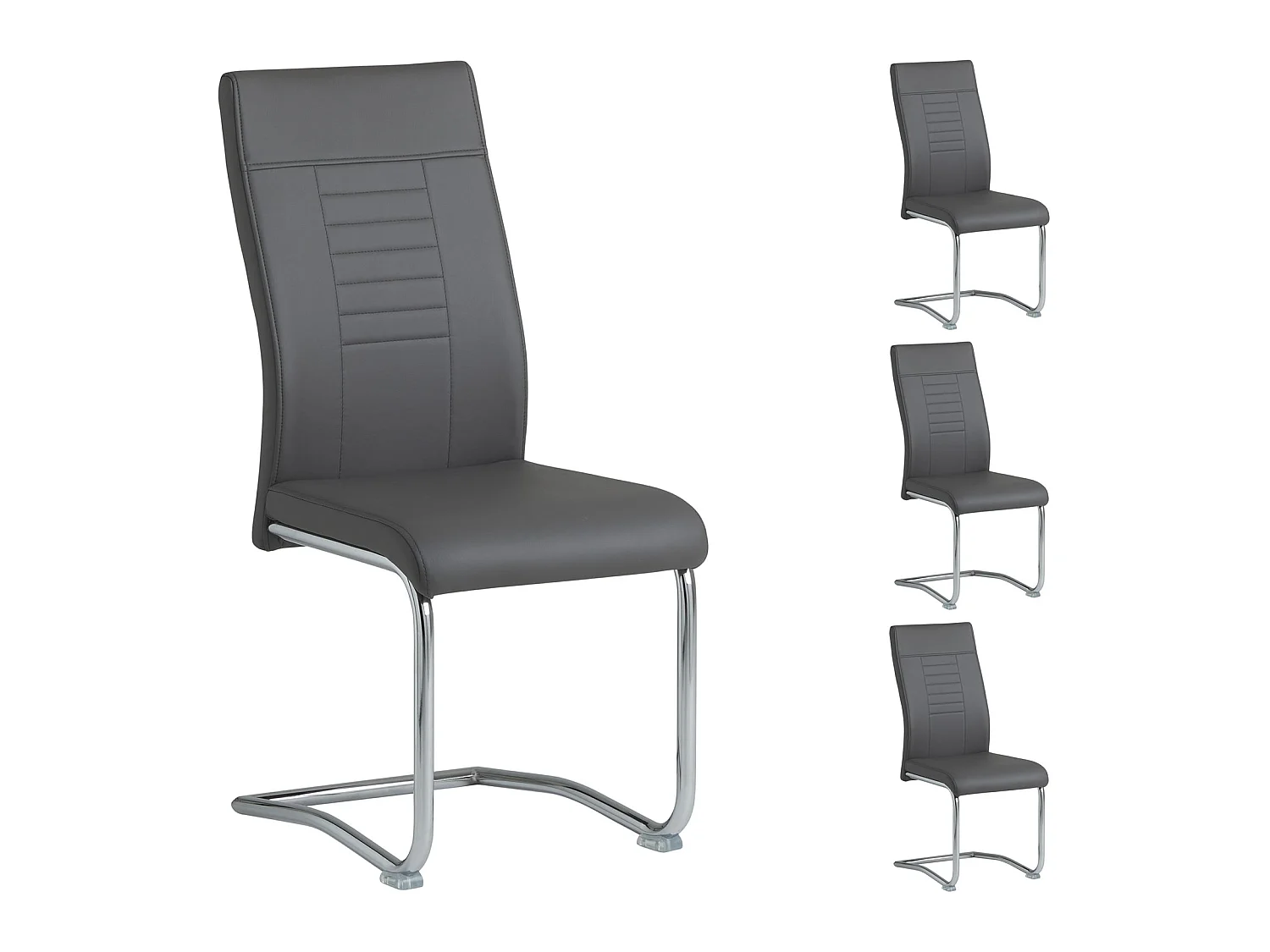 Lot de 4 chaises de salle à manger ou cuisine LOANO, Chaise cantilever avec assise rembourrée et piètement en métal, Gris foncé