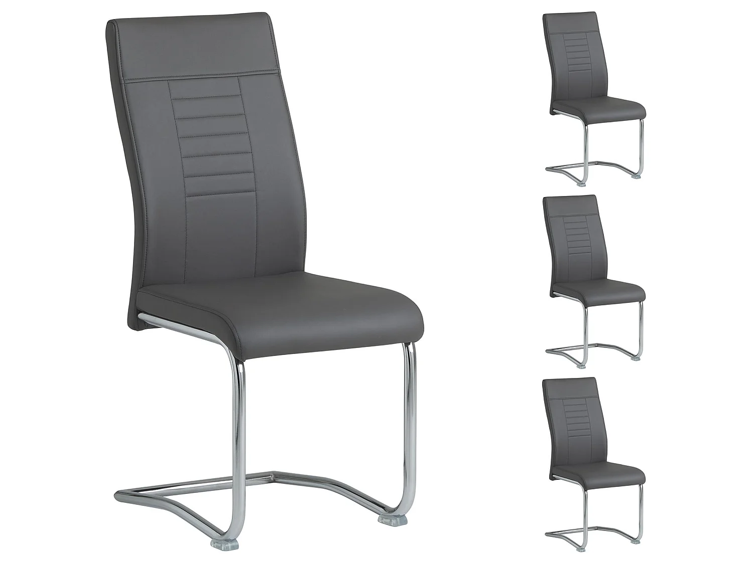 Lot de 4 chaises de salle à manger ou cuisine LOANO, Chaise cantilever avec assise rembourrée et piètement en métal, Gris foncé