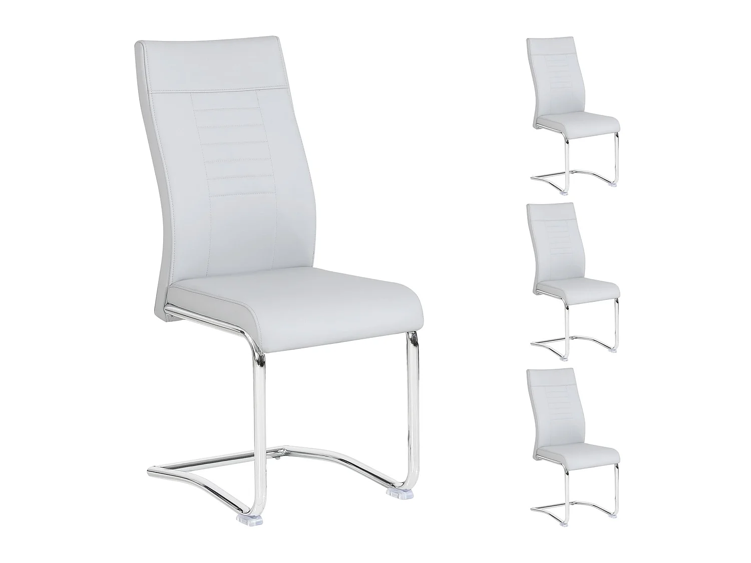 Lot de 4 chaises de salle à manger ou cuisine LOANO, Chaise cantilever avec assise rembourrée et piètement en métal chromé, Gris