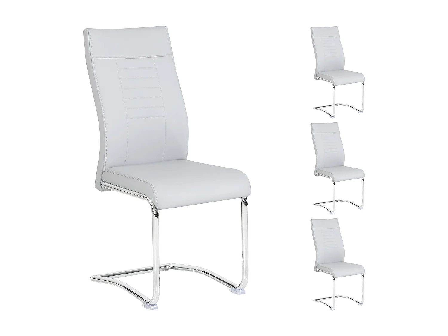 Lot de 4 chaises de salle à manger ou cuisine LOANO, Chaise cantilever avec assise rembourrée et piètement en métal chromé, Gris