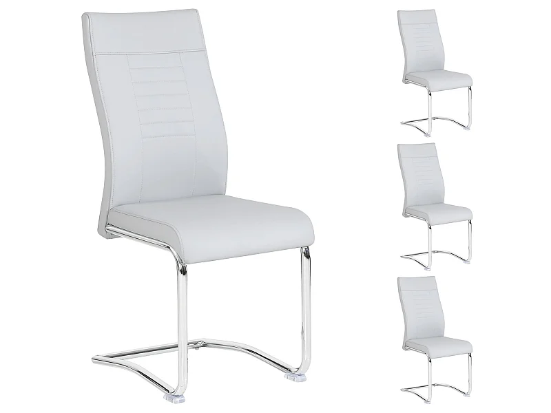 Lot de 4 chaises de salle à manger ou cuisine LOANO, Chaise cantilever avec assise rembourrée et piètement en métal chromé, Gris