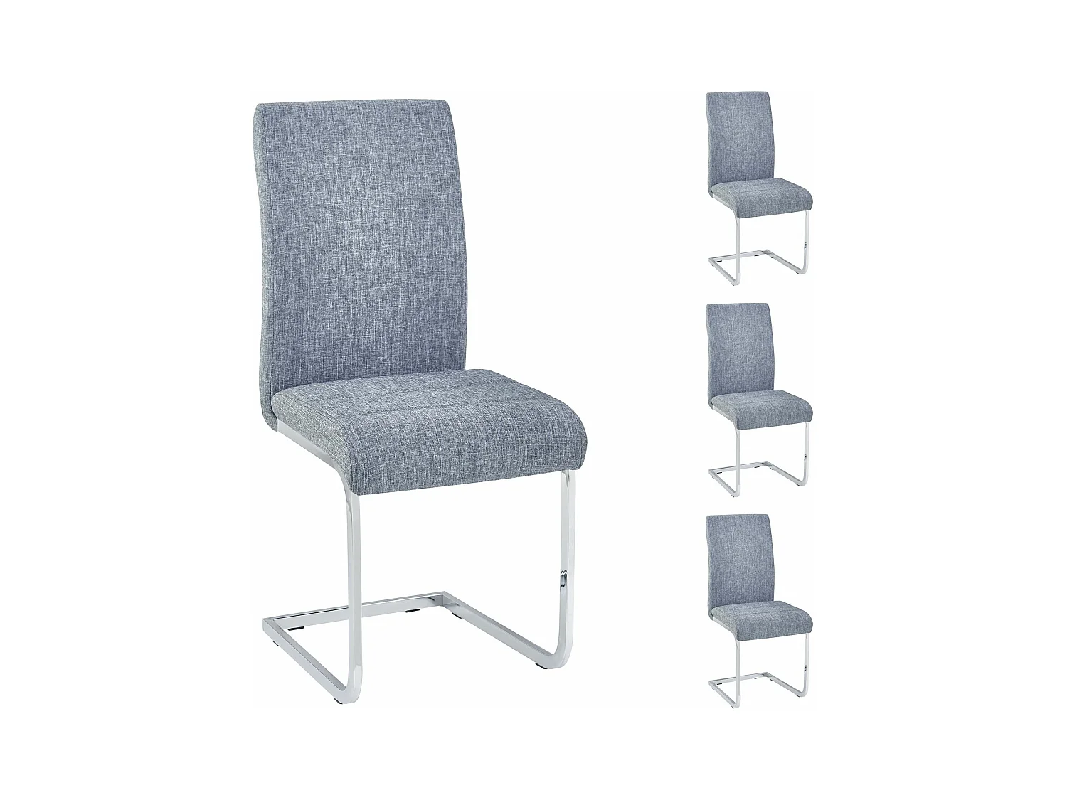 Lot de 4 chaises de salle à manger LETICIA piètement en métal chromé et revêtement en tissu gris
