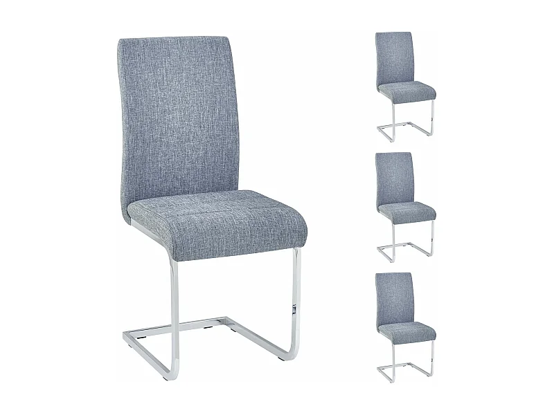 Lot de 4 chaises de salle à manger LETICIA piètement en métal chromé et revêtement en tissu gris