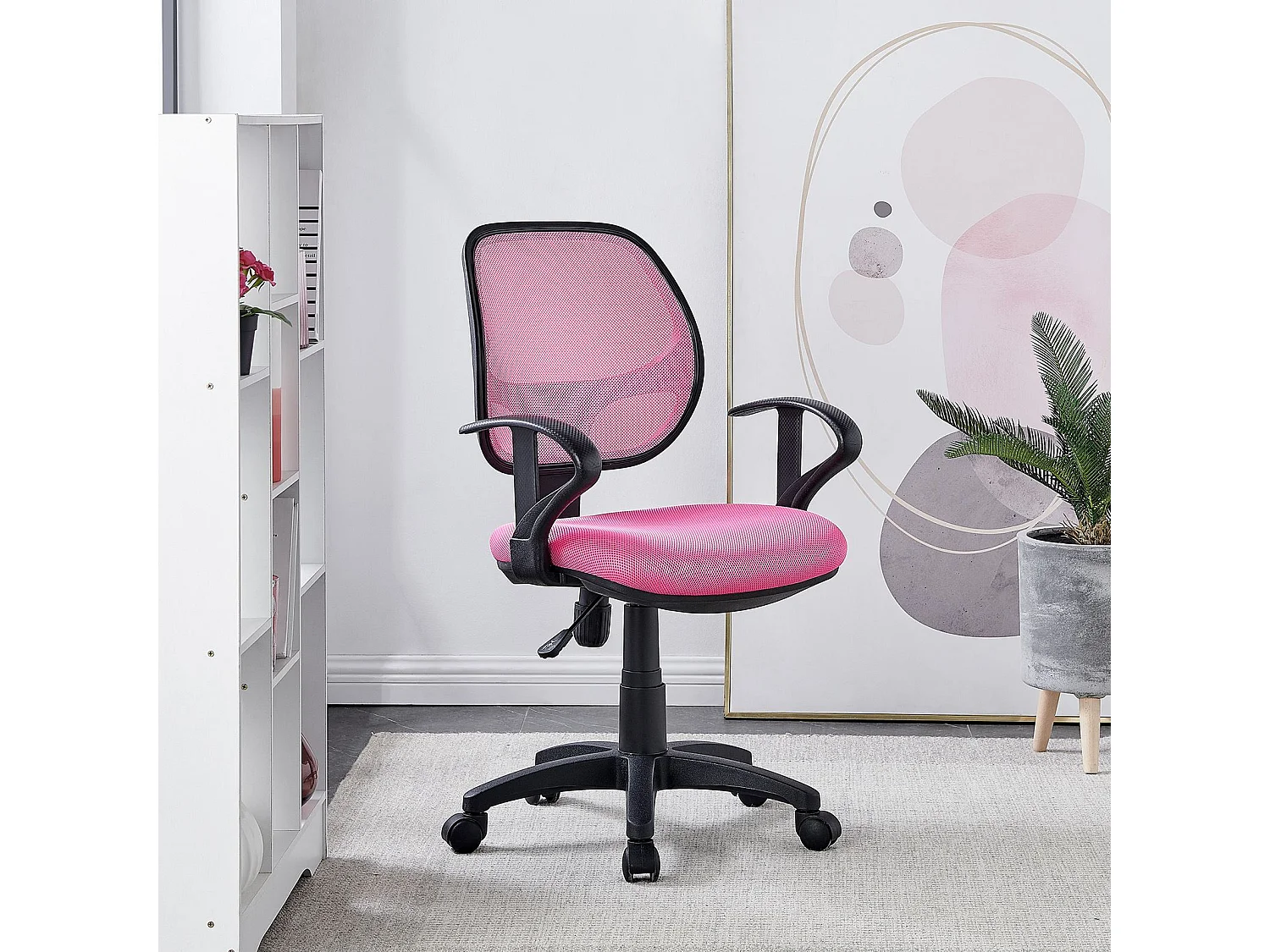 Chaise de bureau pour enfant COOL fauteuil pivotant et ergonomique avec accoudoirs, siège à roulettes et hauteur réglable, mesh rose