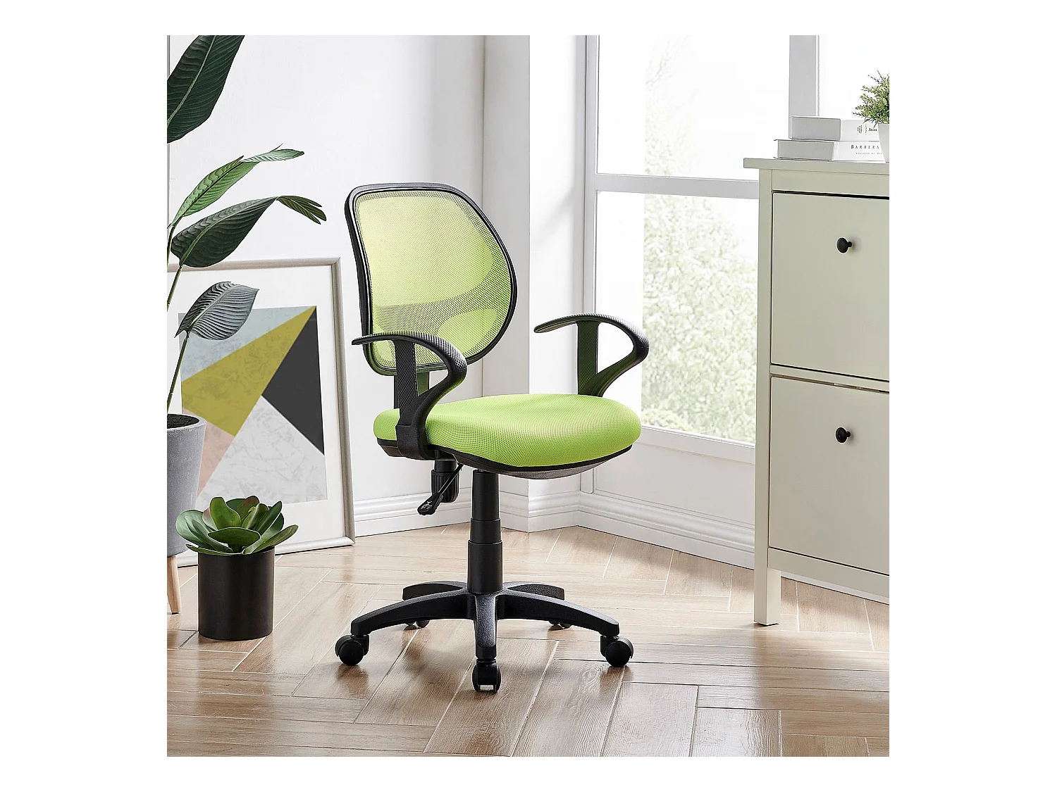 Chaise de bureau pour enfant COOL fauteuil pivotant et ergonomique avec accoudoirs, siège à roulettes et hauteur réglable, mesh vert