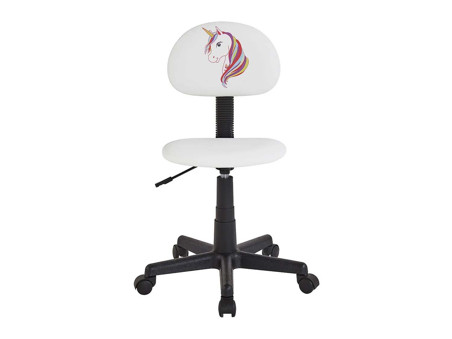 Chaise de bureau pour enfant UNICORN fauteuil pivotant sans accoudoirs hauteur réglable, en synthétique blanc avec motif licorne