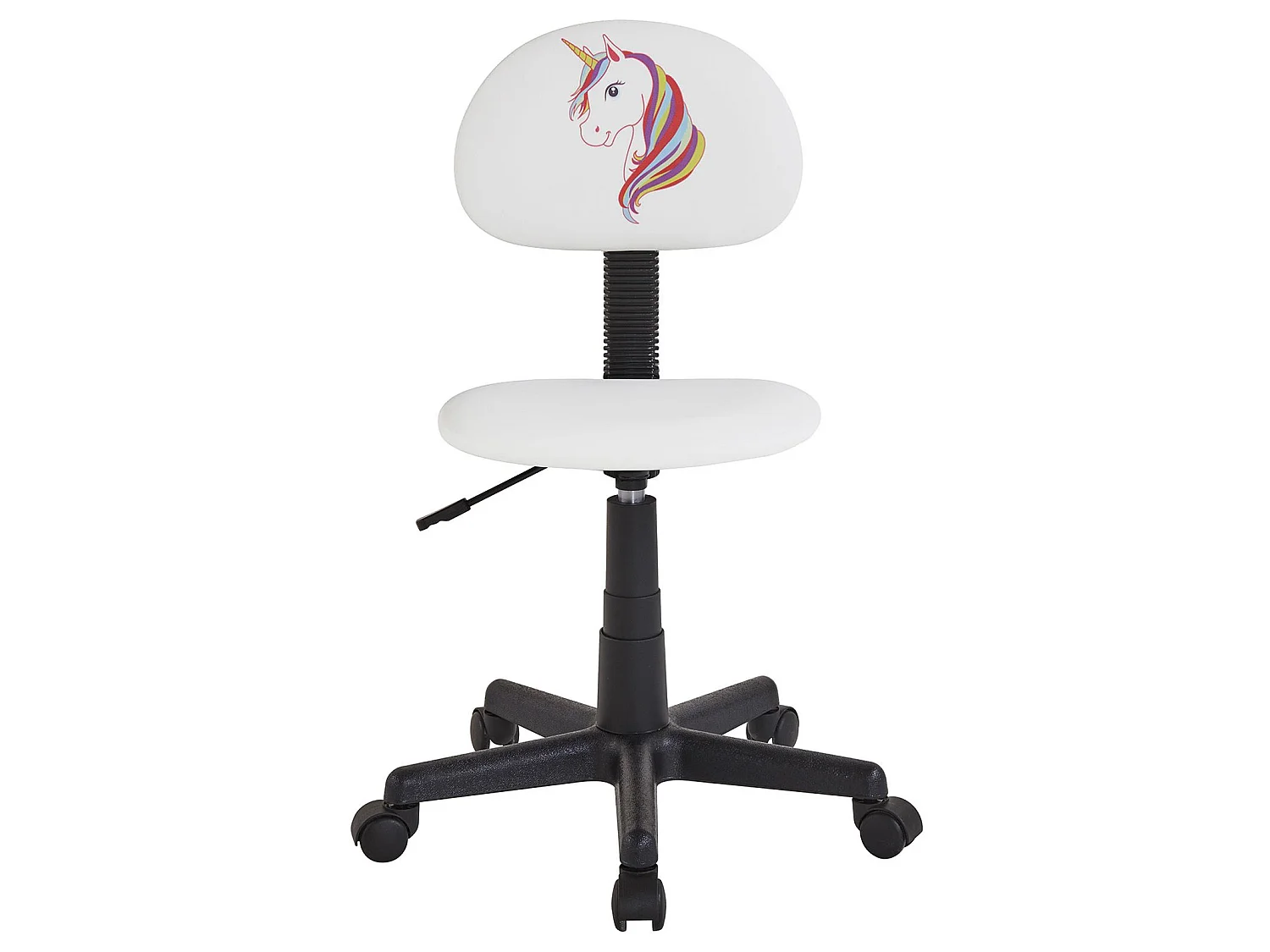 Chaise de bureau pour enfant UNICORN fauteuil pivotant sans accoudoirs hauteur réglable, en synthétique blanc avec motif licorne