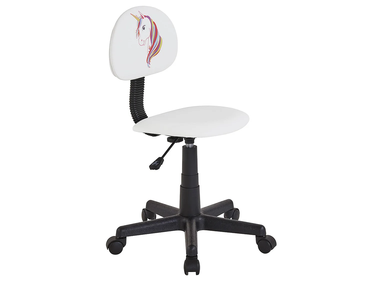 Chaise de bureau pour enfant UNICORN fauteuil pivotant sans accoudoirs hauteur réglable, en synthétique blanc avec motif licorne