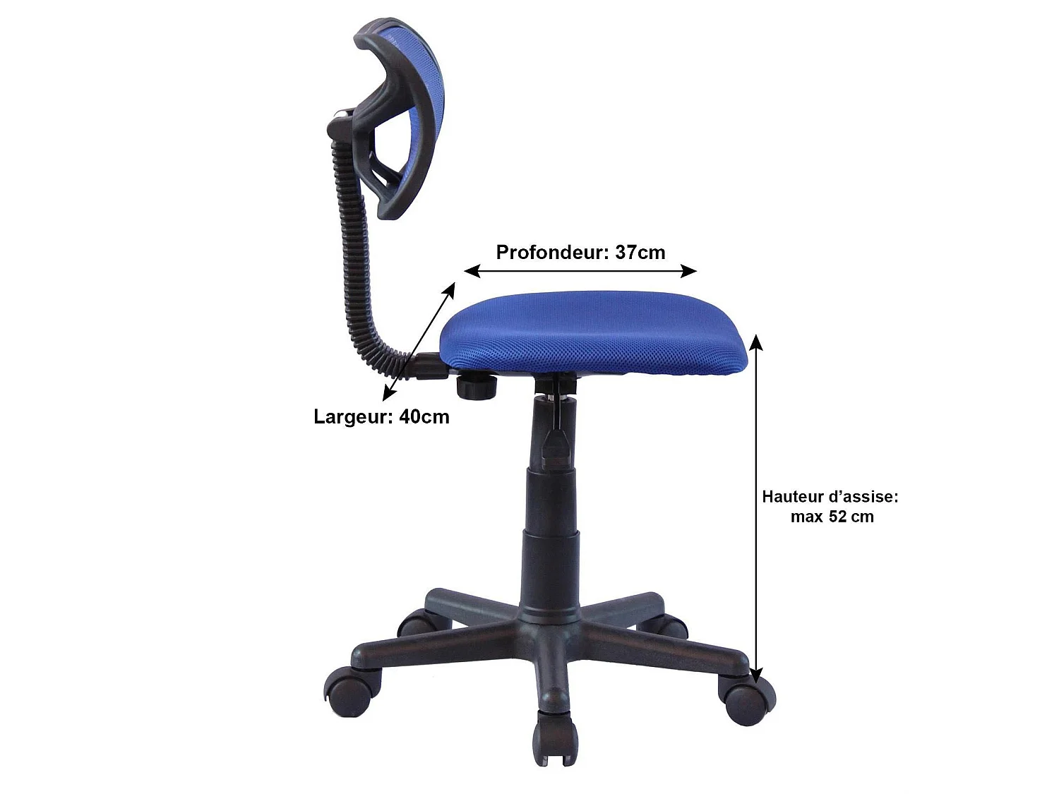 Chaise de bureau pour enfant MILAN fauteuil pivotant et ergonomique, siège à roulettes avec hauteur réglable, mesh bleu