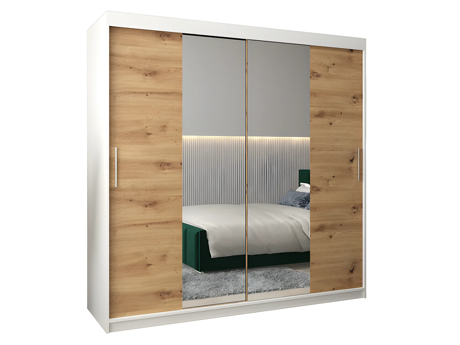 Armoire 2 portes coulissantes Tokyo 1 200x200 cm avec miroir Blanc - Chène