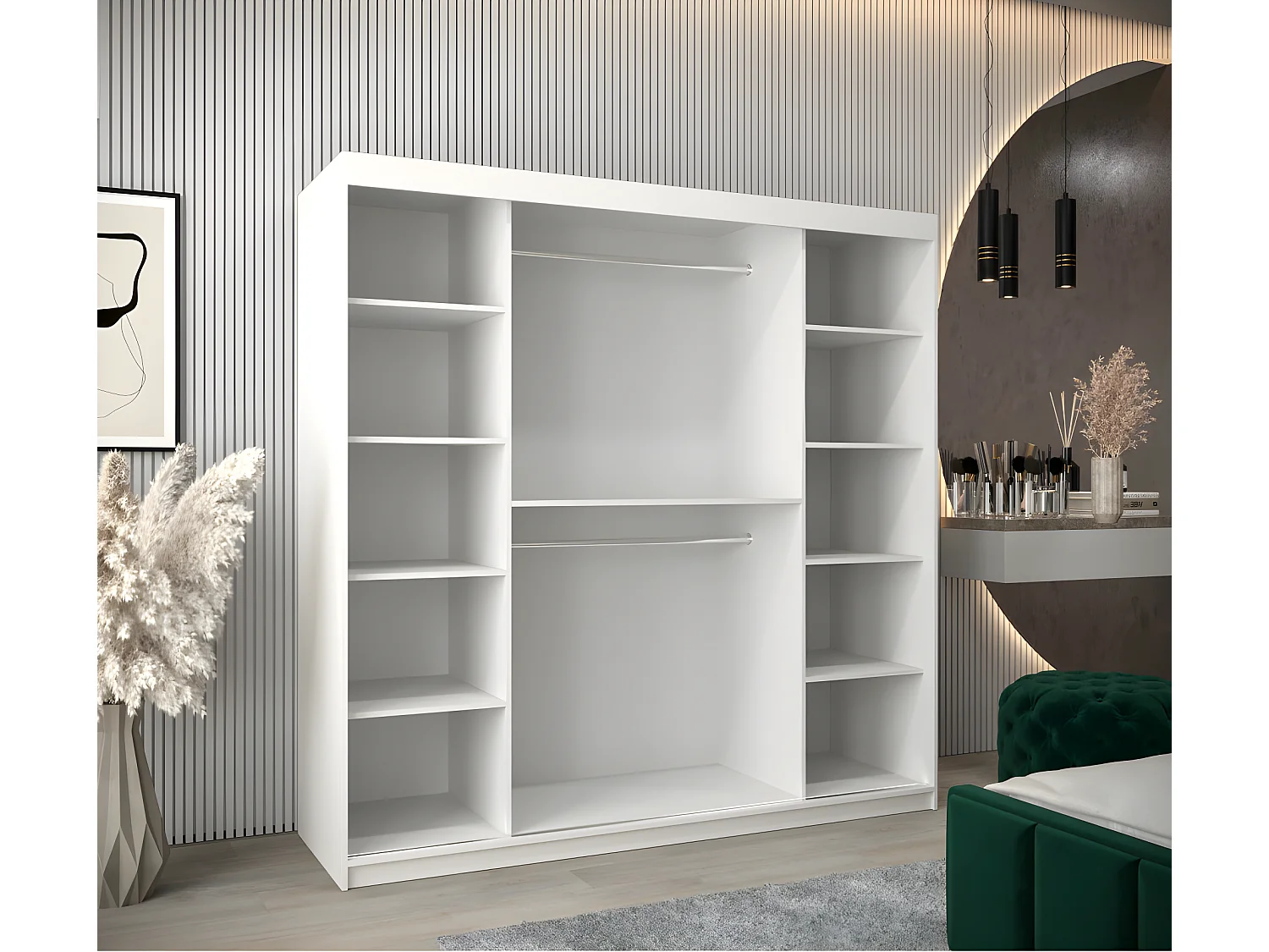 Armoire 2 portes coulissantes Tokyo 1 200x200 cm avec miroir Blanc - Chène