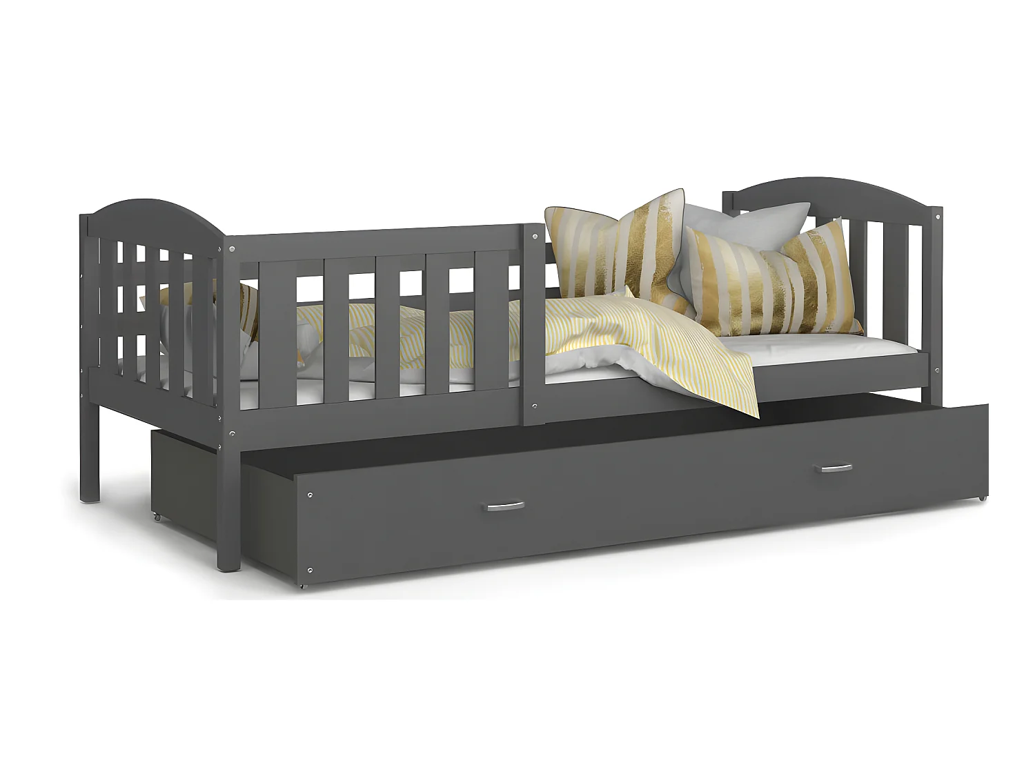 Lit enfant LUNA 90X190 cm - 1 Matelas , 1 Sommier et Tiroir inclus Gris