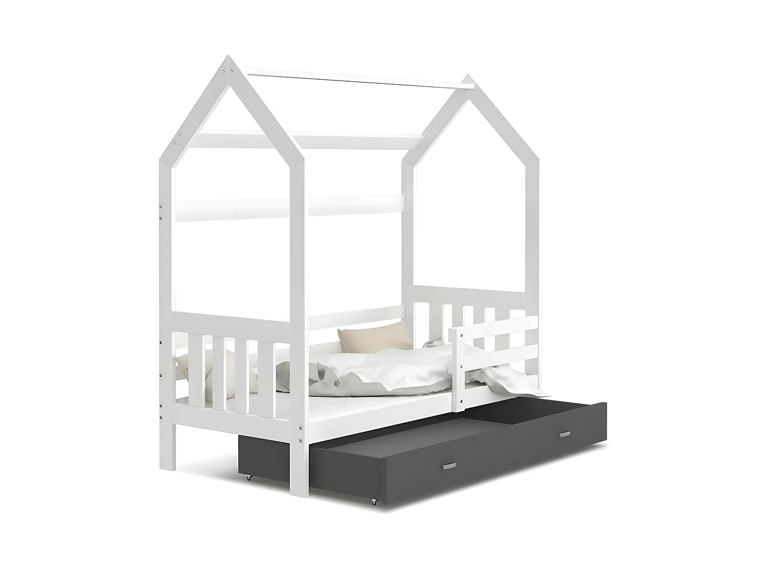 Lit cabane Plus  80 x160 cm avec sommier , matelas et tiroir Blanc - Gris foncé