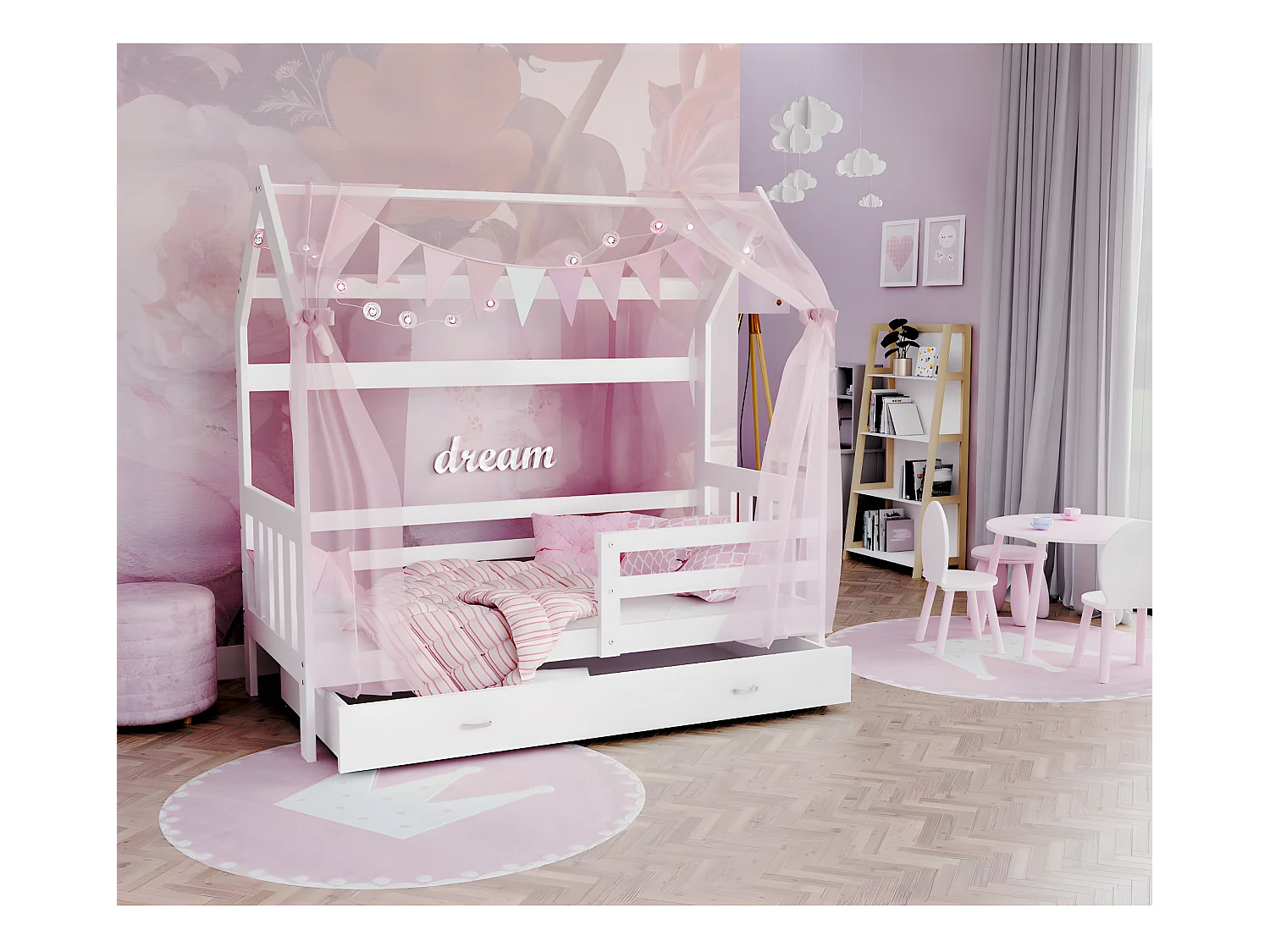 Lit cabane Plus  80 x160 cm avec sommier , matelas et tiroir Blanc