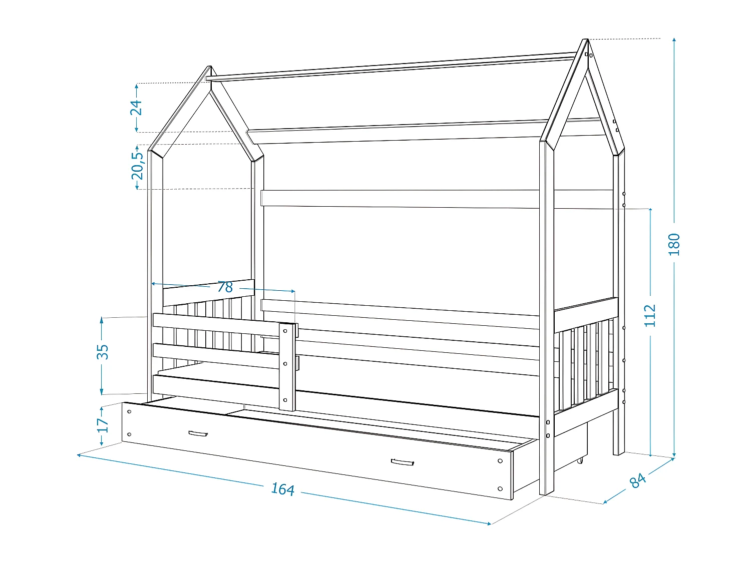 Lit cabane Plus  80 x160 cm avec sommier , matelas et tiroir Blanc