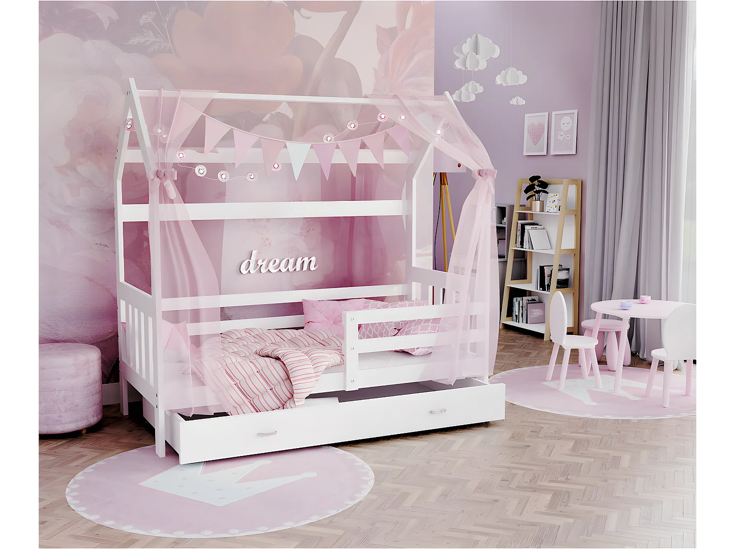 Lit cabane Plus  80 x160 cm avec sommier , matelas et tiroir Blanc